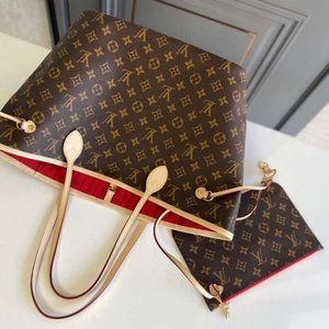 Louis Vuitton Neverfull MM With Pouch Monogram Cerise